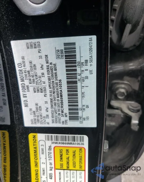 2021 Ford Bronco Sport Big Bend из США, поврежденный, VIN 3FMCR9B69MRA10536